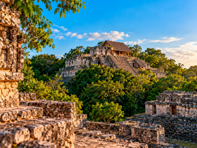 Preserved stucco sculptures on the Acropolis at Ek Balam